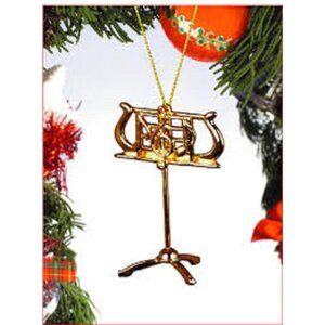 Broadway Gifts Co Brass Music Stand Hanging Ornament Bright Treble Clef 3.5" NEW